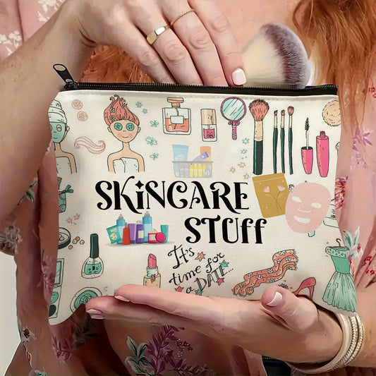 Skincare Stuff Makeup Bag - Fun Cosmetic Pouch with Zipper, Durable Odorless Cosmetic Organizer for Skincare Essentials